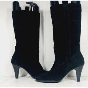Nine & Co Boots Women's Size 7.5 Black Suede Mid-Calf 3.5 High Heel Classic Chic